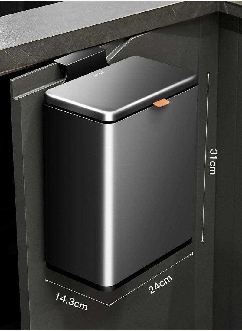 Merry Moments - Stainless Steel Hanging Trash Can Waste Bin Mounted Bin with Lid Compost Bin with Inner Bucket for Countertop Under Sink Food Waste Bin 8 Litre Matte Black Colour H31xW245xD14.3cm - Image 1