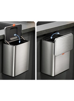 Merry Moments Stainless Steel Hanging Trash Can Waste Bin Mounted Bin with Lid Compost Bin with Inner Bucket for Countertop Under Sink Food Waste Bin 8 Litre Matte Black Colour H31xW245xD14.3cm  - Image 2