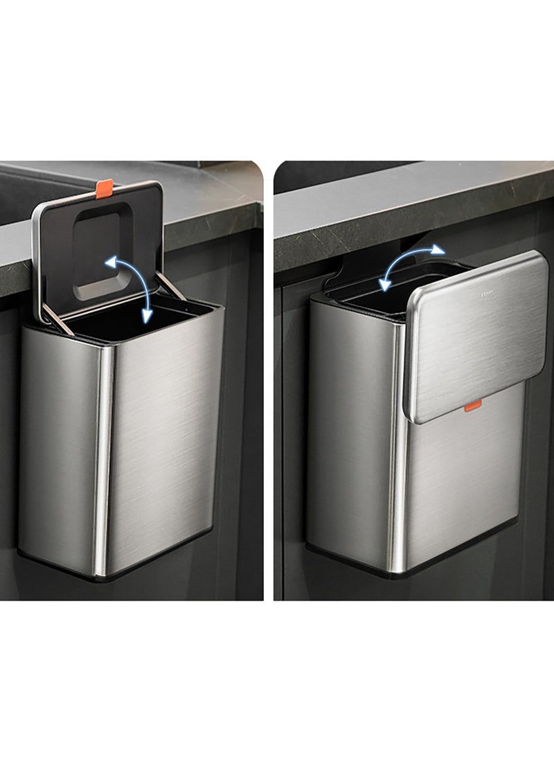 Merry Moments - Stainless Steel Hanging Trash Can Waste Bin Mounted Bin with Lid Compost Bin with Inner Bucket for Countertop Under Sink Food Waste Bin 8 Litre Matte Black Colour H31xW245xD14.3cm - Image 1