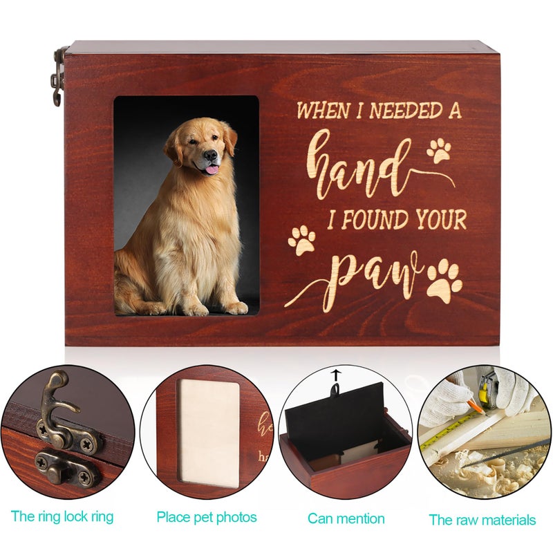 DGDCDV Pet Memorial Urns for Dog or Cat Ashes, Large Wooden Funeral Cremation Urns with Photo Frame, Keepsake Memory Box with Black Flannel Lining - Image 3
