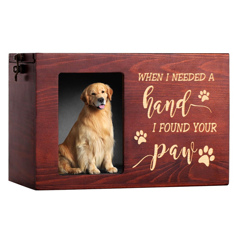 DGDCDV Pet Memorial Urns for Dog or Cat Ashes, Large Wooden Funeral Cremation Urns with Photo Frame, Keepsake Memory Box with Black Flannel Lining - Image 1