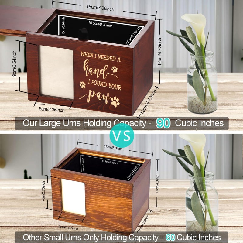 DGDCDV Pet Memorial Urns for Dog or Cat Ashes, Large Wooden Funeral Cremation Urns with Photo Frame, Keepsake Memory Box with Black Flannel Lining - Image 2