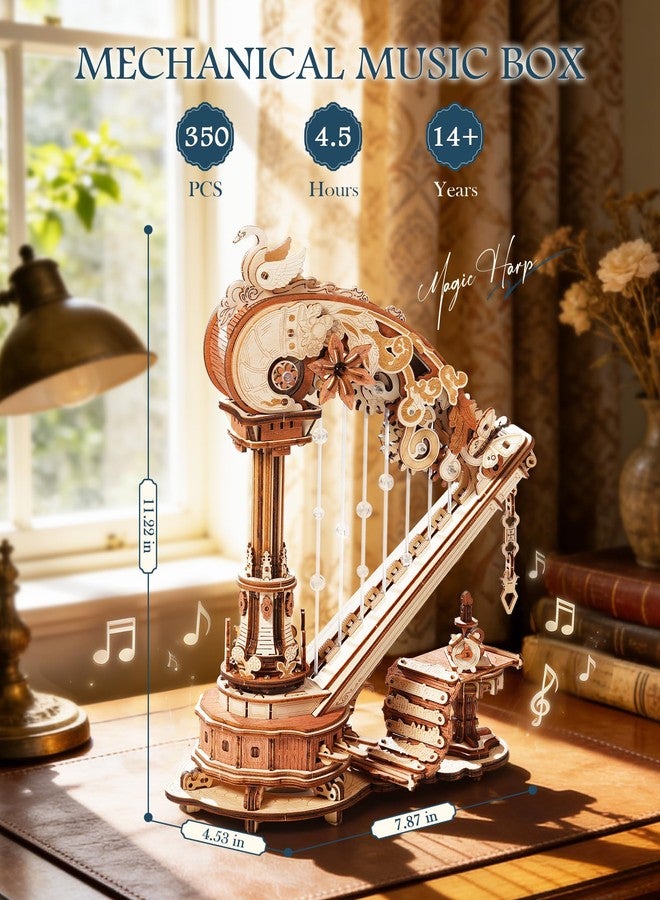 ROKR 3D Puzzle Magic Harp Music Box, Buildable Model Kit with Mechanical Movement & Ave Maria Melody, Elegant Home Decor for Desk & Shelf - Image 2
