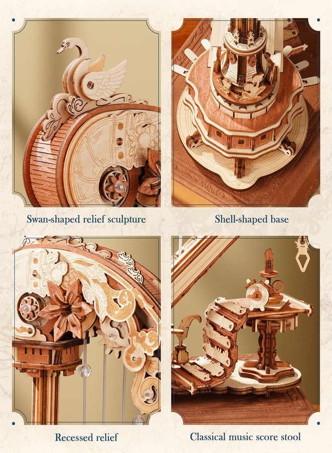 ROKR 3D Puzzle Magic Harp Music Box, Buildable Model Kit with Mechanical Movement & Ave Maria Melody, Elegant Home Decor for Desk & Shelf - Image 3