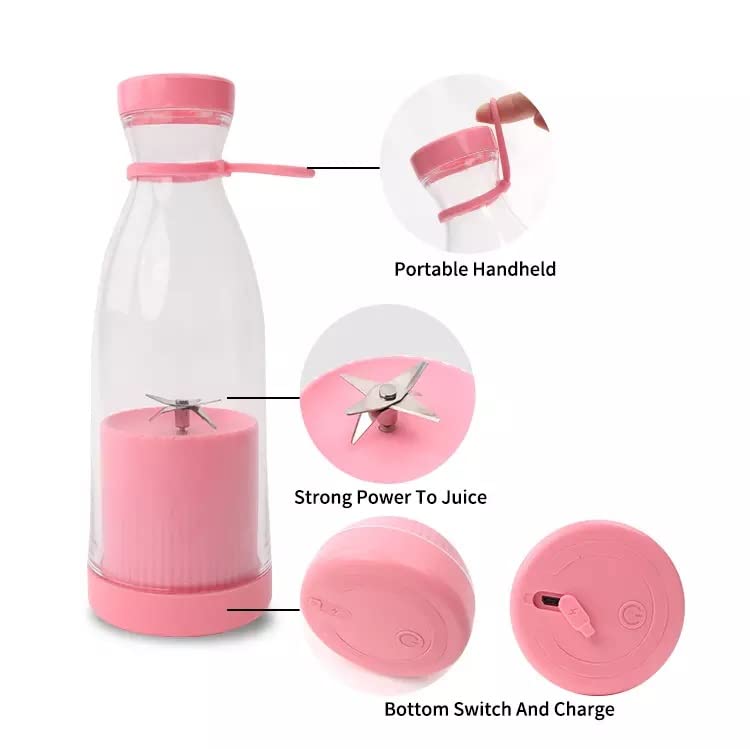 Marrone Portable USB JUICER Electric USB Juice Maker Mixer Bottle Blender Grinder Mixer6Blades Rechargeable BottleShake Fruit Vegetable Grinder for Home Pink - Image 5