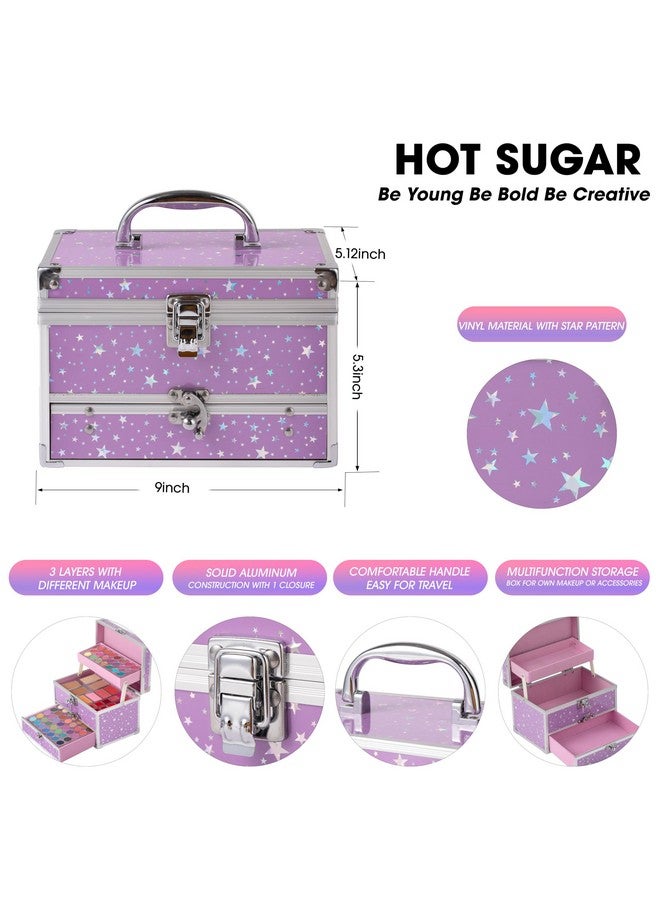 Hot Sugar Makeup Kit For Teens With Train Case, Portable Beginner Makeup Gift Set, Makeup Beauty Kit For Girls (Purple) - Image 1