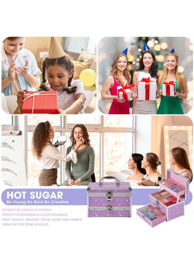 Hot Sugar Makeup Kit For Teens With Train Case, Portable Beginner Makeup Gift Set, Makeup Beauty Kit For Girls (Purple) - Image 3