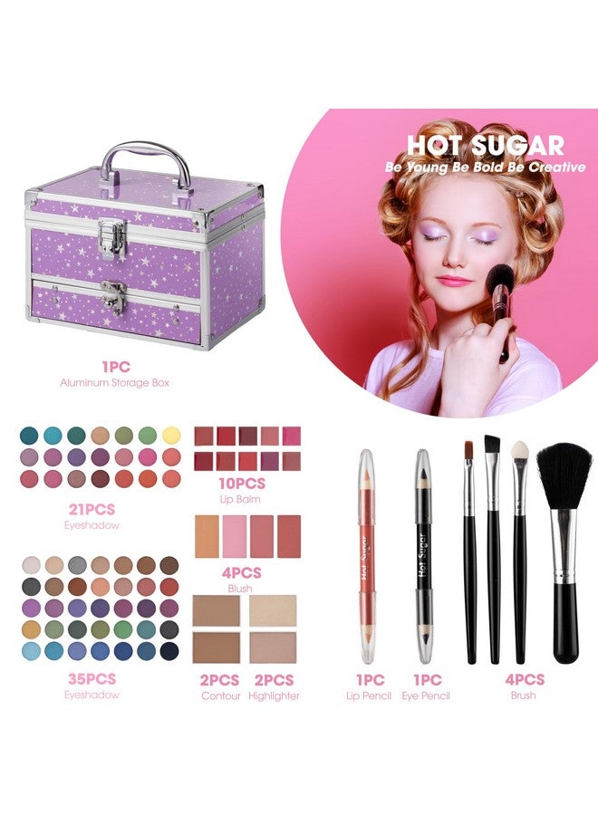 Hot Sugar Makeup Kit For Teens With Train Case, Portable Beginner Makeup Gift Set, Makeup Beauty Kit For Girls (Purple) - Image 2