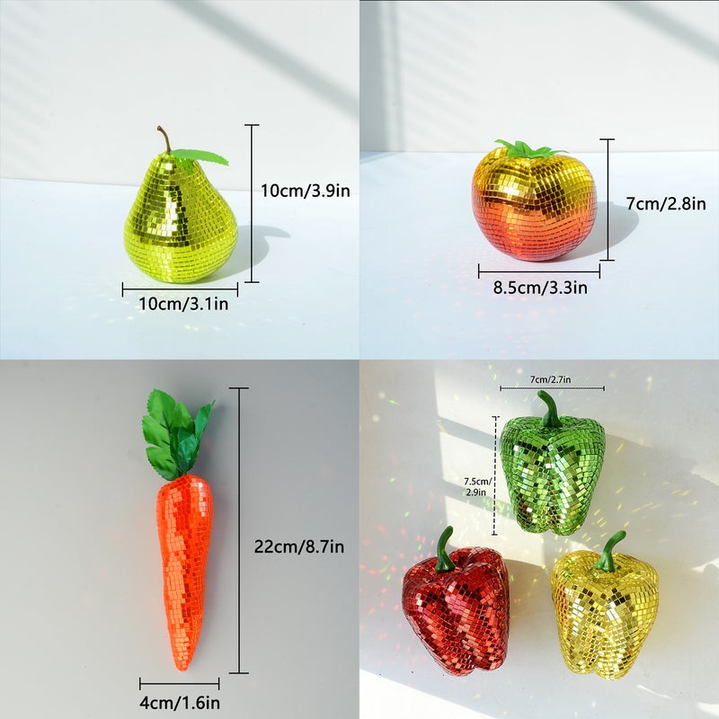 Mirror Fruit Vegetable Decor Ornaments Shiny Sequins Pear Apple Carrot Bell Pepper Tabletop Figurine Retro Party Home Kitchen Bar Decor Photo Prop - Image 4