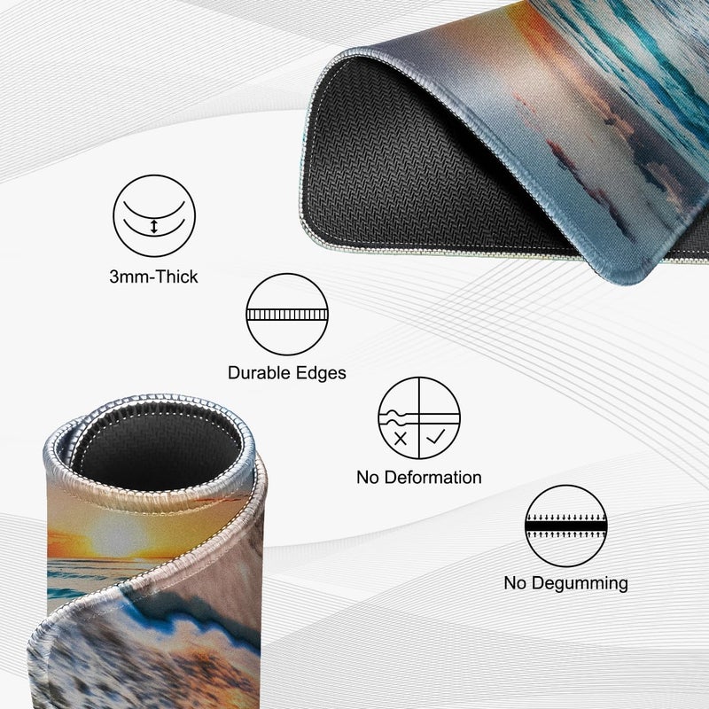 JIKIOU 3 Pack Mouse Pad with Stitched Edge, Comfortable Mouse Pads with Non-Slip Rubber Base, Washable Mousepads Bulk with Lycra Cloth, Mouse Pads for Computers Laptop Mouse 10.2x8.3x0.12in Beach - Image 3