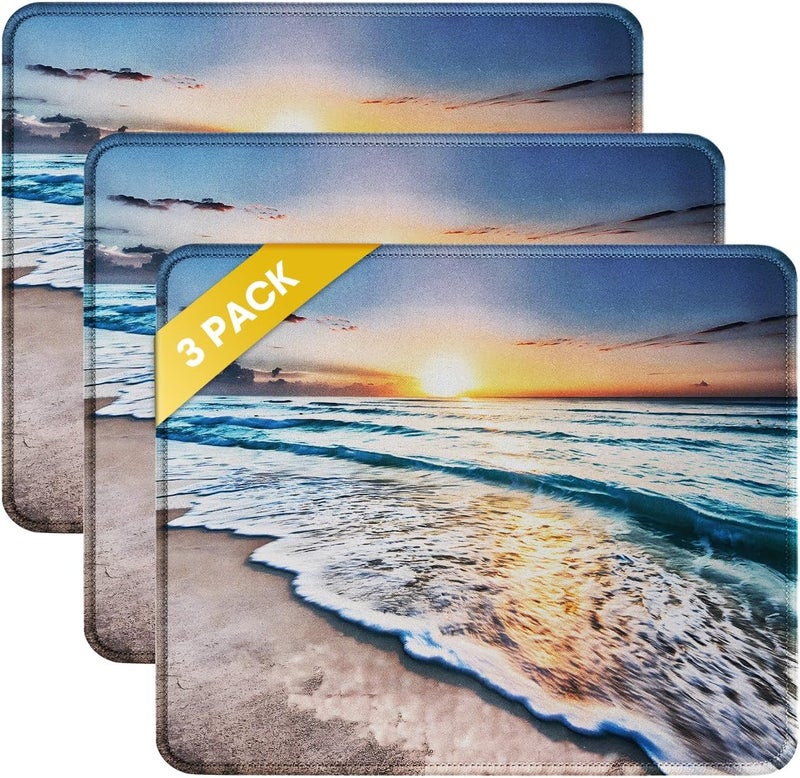 JIKIOU 3 Pack Mouse Pad with Stitched Edge, Comfortable Mouse Pads with Non-Slip Rubber Base, Washable Mousepads Bulk with Lycra Cloth, Mouse Pads for Computers Laptop Mouse 10.2x8.3x0.12in Beach - Image 1