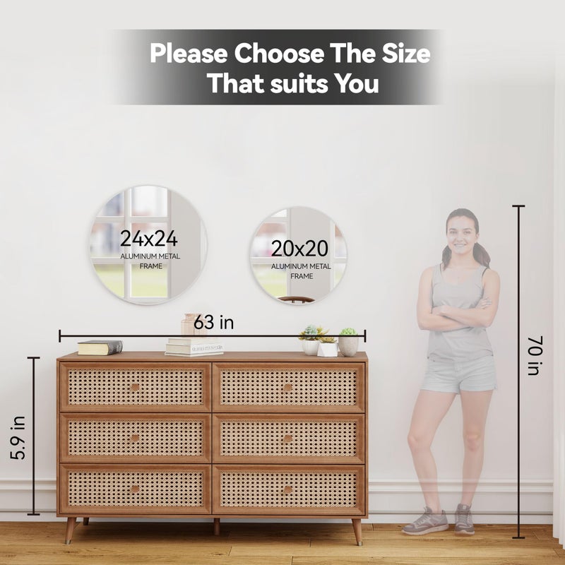 SCWF-GZ 24" Round Mirror Circle Wall Mounted Hanging or Against Wall Aluminum Alloy Metal Frame Dressing Make-up Mirrors for Entryway Bedroom Bathroom Living Room 24 inch Silver - Image 4