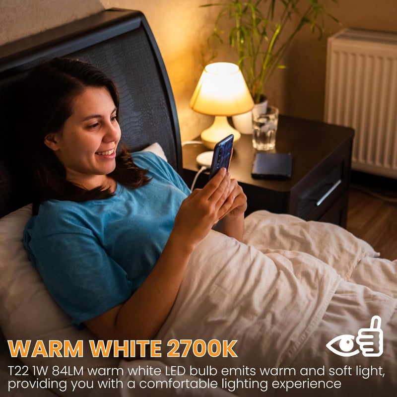 لمبة LED T22 E14 بقدرة 1 واط، لون أبيض دافئ 2700 كلفن، لمبة ثلاجة، جهد 220-240 فولت، تعادل 10 واط، غير قابلة للتعتيم، لمبة إديسون مناسبة لمصابيح الملح، مصابيح الليل، مصابيح الطاولة، والمصابيح الزخرفية (عبوة من قطعتين) - Image 5