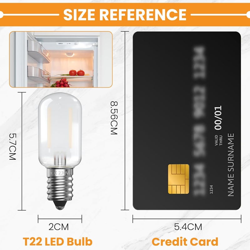لمبة LED T22 E14 بقدرة 1 واط، لون أبيض دافئ 2700 كلفن، لمبة ثلاجة، جهد 220-240 فولت، تعادل 10 واط، غير قابلة للتعتيم، لمبة إديسون مناسبة لمصابيح الملح، مصابيح الليل، مصابيح الطاولة، والمصابيح الزخرفية (عبوة من قطعتين) - Image 4