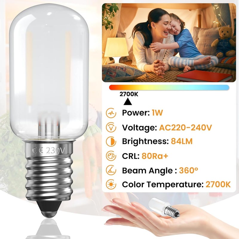 لمبة LED T22 E14 بقدرة 1 واط، لون أبيض دافئ 2700 كلفن، لمبة ثلاجة، جهد 220-240 فولت، تعادل 10 واط، غير قابلة للتعتيم، لمبة إديسون مناسبة لمصابيح الملح، مصابيح الليل، مصابيح الطاولة، والمصابيح الزخرفية (عبوة من قطعتين) - Image 2