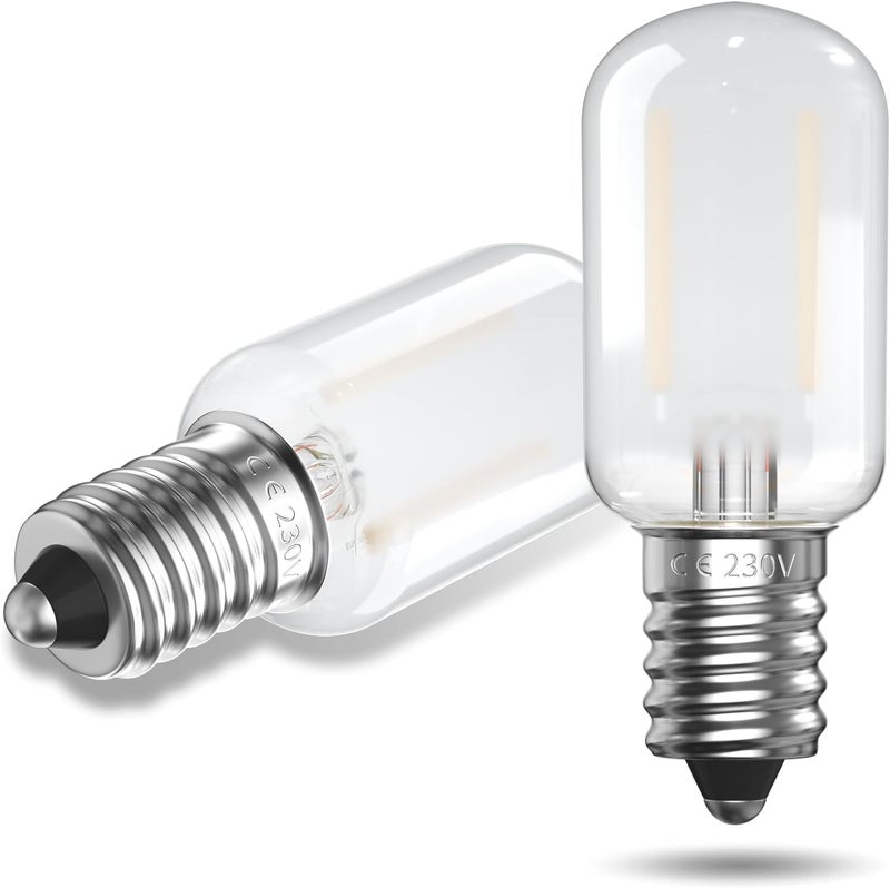 لمبة LED T22 E14 بقدرة 1 واط، لون أبيض دافئ 2700 كلفن، لمبة ثلاجة، جهد 220-240 فولت، تعادل 10 واط، غير قابلة للتعتيم، لمبة إديسون مناسبة لمصابيح الملح، مصابيح الليل، مصابيح الطاولة، والمصابيح الزخرفية (عبوة من قطعتين) - Image 1