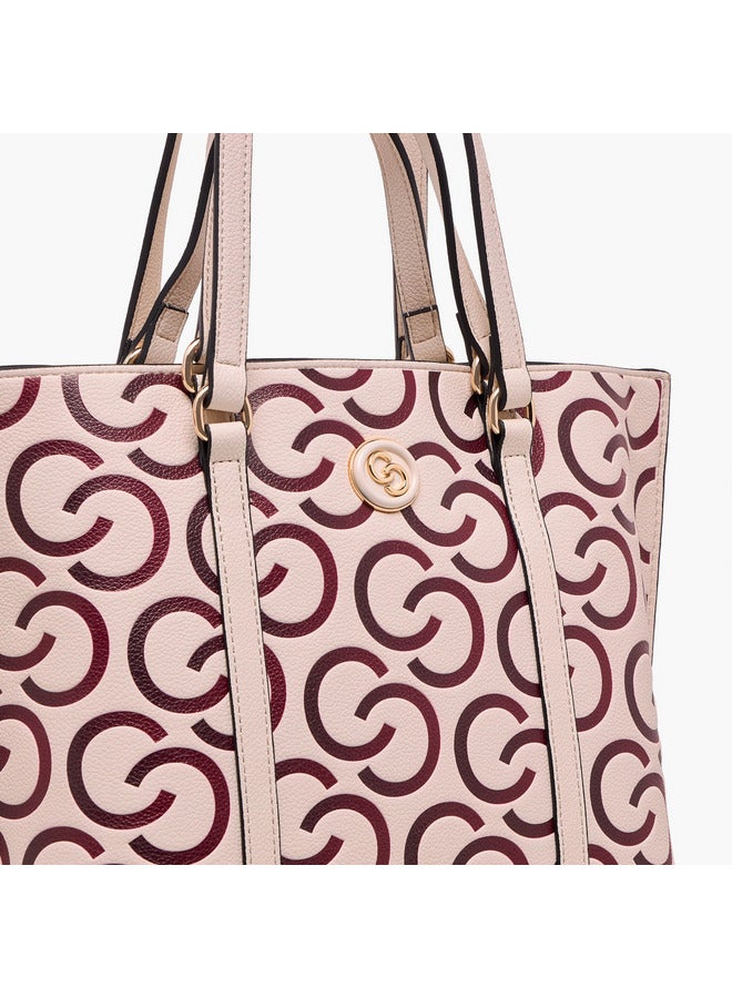 Celeste Women Monogram Textured Tote Bag with Zip Closure and Double Handle  - Image 5