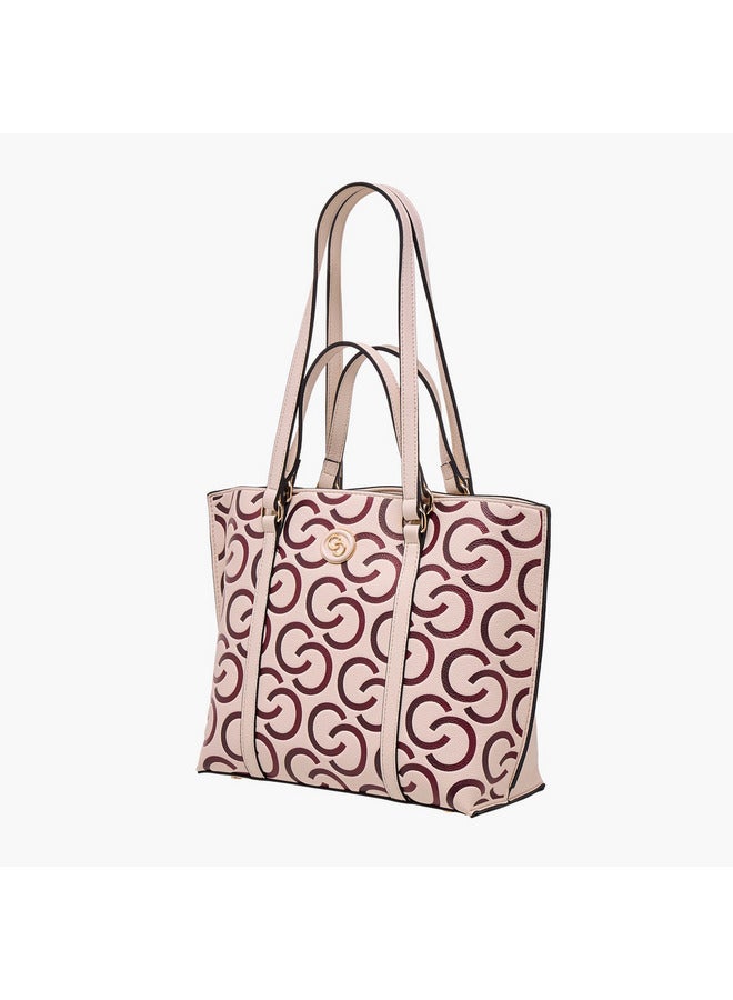 Celeste Women Monogram Textured Tote Bag with Zip Closure and Double Handle  - Image 3