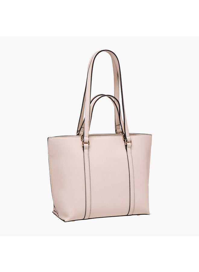 Celeste Women Monogram Textured Tote Bag with Zip Closure and Double Handle  - Image 4