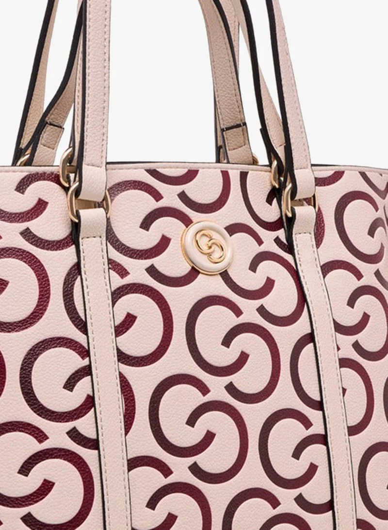 Celeste BURGUNDY Women Monogram Textured Tote Bag with Zip Closure and Double Handle for Women | Best Price UAE