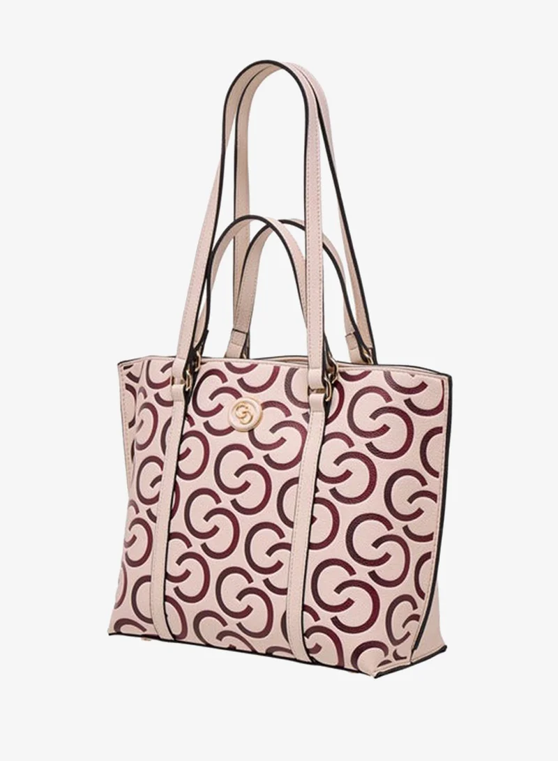 Celeste BURGUNDY Women Monogram Textured Tote Bag with Zip Closure and Double Handle for Women | Best Price UAE