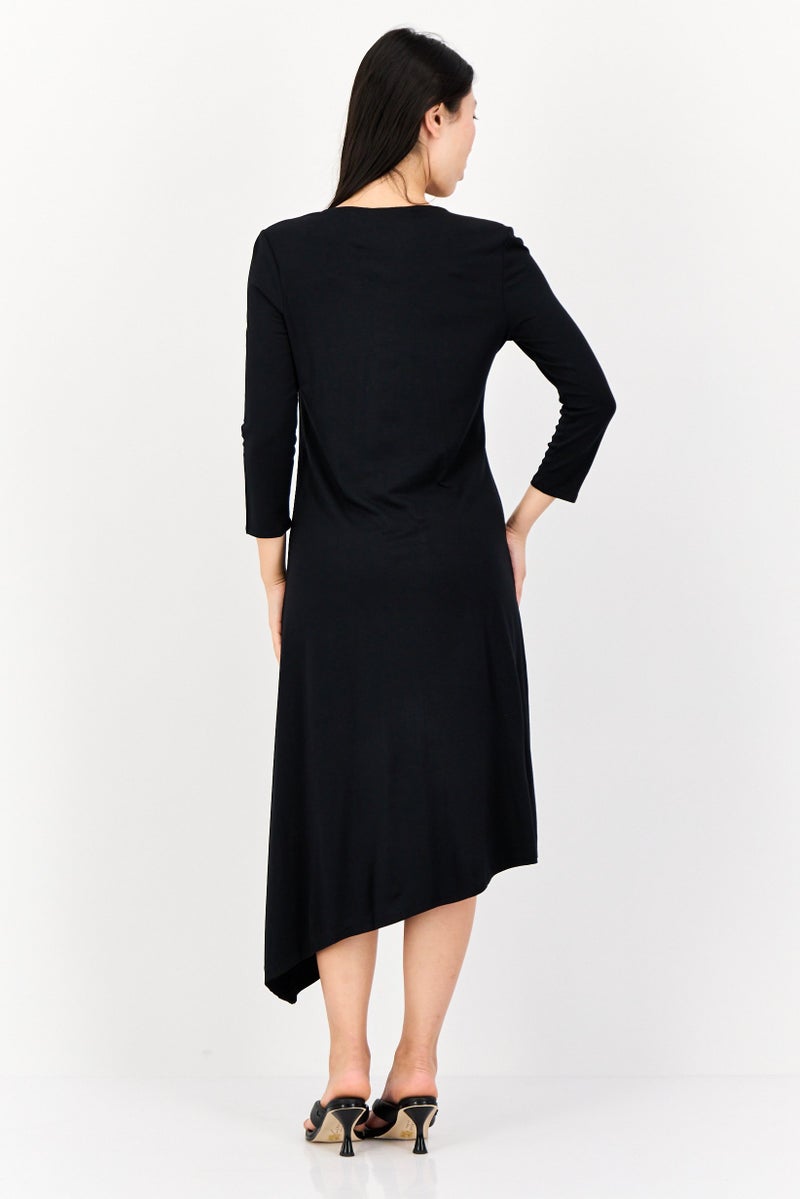 Joan Vass Women Plain Midi Dress, Black  - Image 4