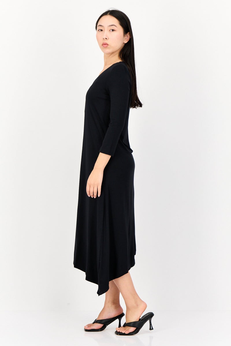 Joan Vass Women Plain Midi Dress, Black  - Image 3