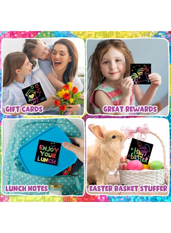 ZMLM Rainbow Scratch Paper Art Crafts Mini Notes Kids Gifts 4 5 6 7 8 9 10 Years Old Girls Boys Students Teens Classroom Prizes School Supplies Birthday Party Travel Toy (Holographic) - Image 5