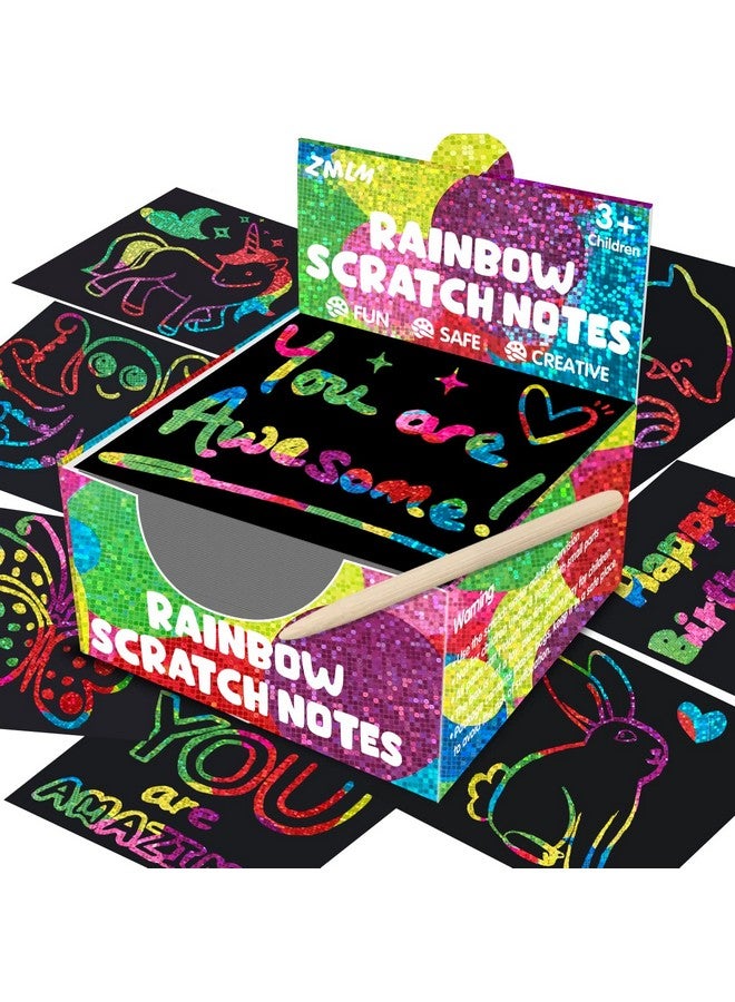 ZMLM Rainbow Scratch Paper Art Crafts Mini Notes Kids Gifts 4 5 6 7 8 9 10 Years Old Girls Boys Students Teens Classroom Prizes School Supplies Birthday Party Travel Toy (Holographic) - Image 1