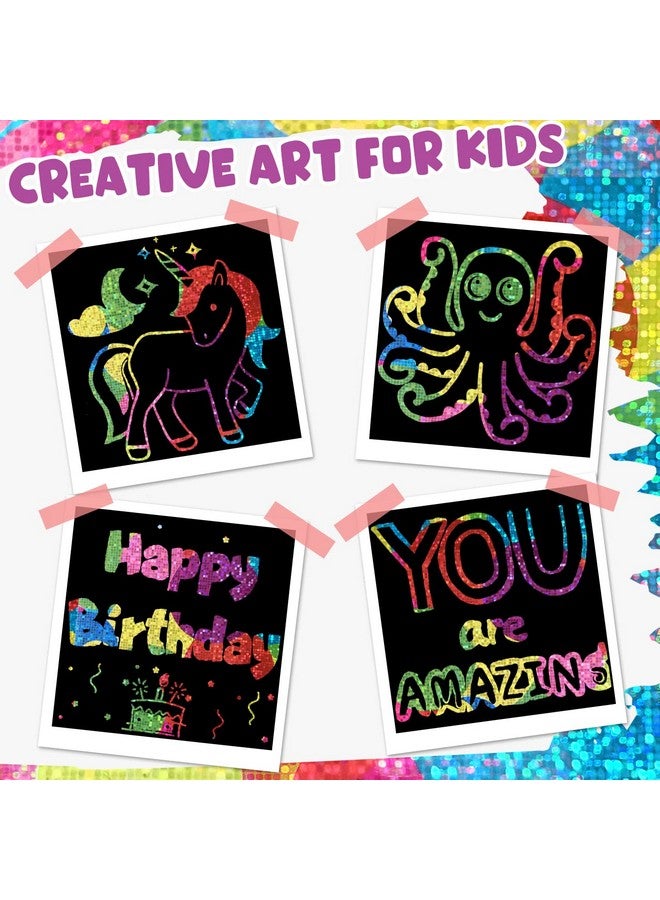 ZMLM Rainbow Scratch Paper Art Crafts Mini Notes Kids Gifts 4 5 6 7 8 9 10 Years Old Girls Boys Students Teens Classroom Prizes School Supplies Birthday Party Travel Toy (Holographic) - Image 3