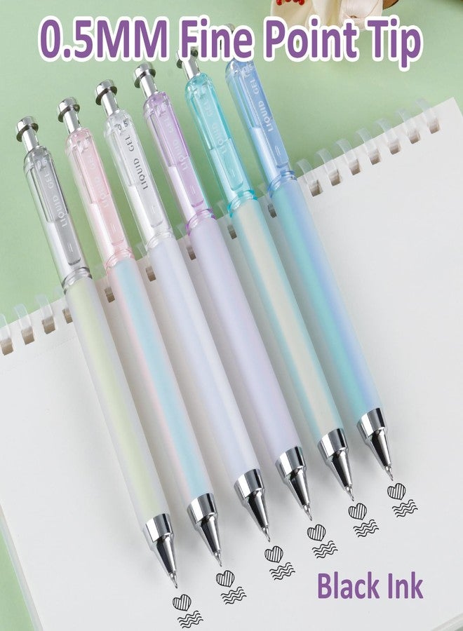 FIOVER Gel Pens, 6 Pcs 0.5mm Quick Dry Black Ink Pens, Fine Point Smooth Writing Pens, Retractable with Silicone Grip, High-End Cute Aesthetic Office School Supplies, Gifts for Women Men (6pcs black) - Image 3