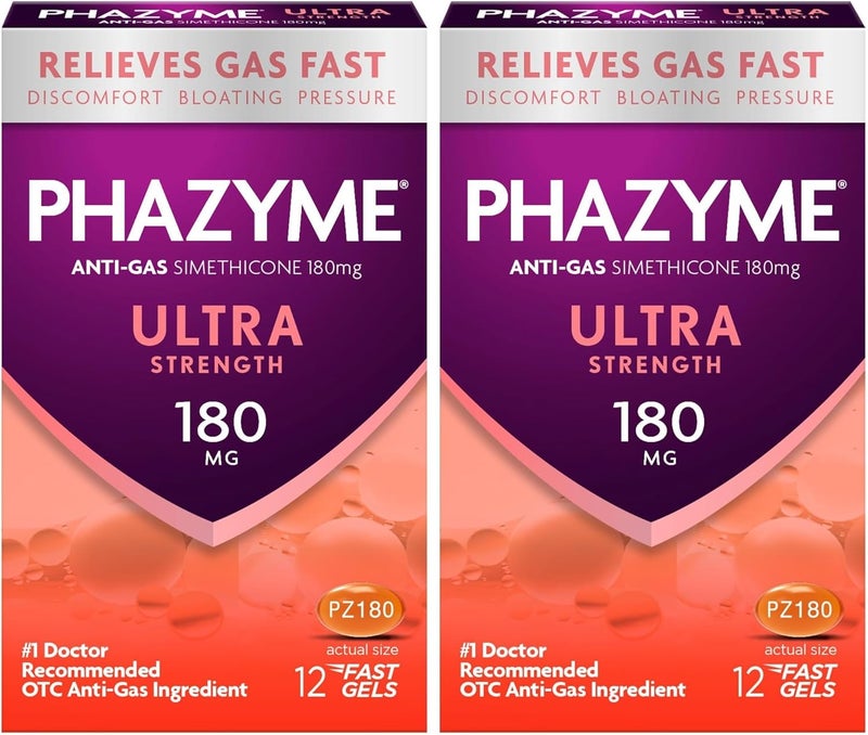 Phazyme Ultra Strength Gas  Bloating Relief Works in Minutes 12 Fast Gels Pack of 2 - Image 1