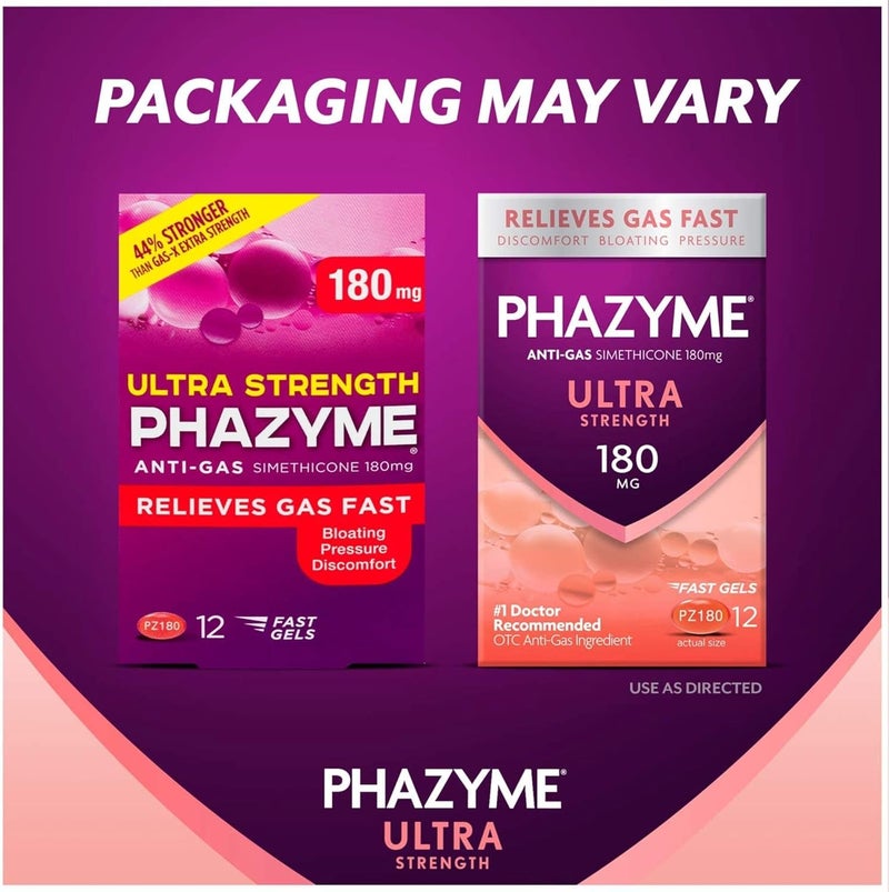 Phazyme Ultra Strength Gas  Bloating Relief Works in Minutes 12 Fast Gels Pack of 2 - Image 2