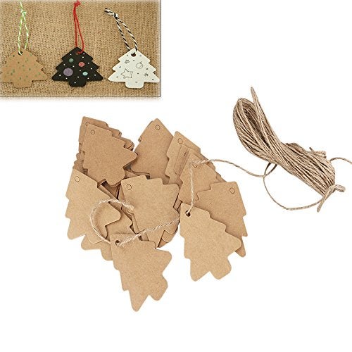 BinaryABC Christmas Tree Gift Tags,Paper Tags,Price Tags with String,DIY Kraft Blank Hang tag 150pcs - Image 3