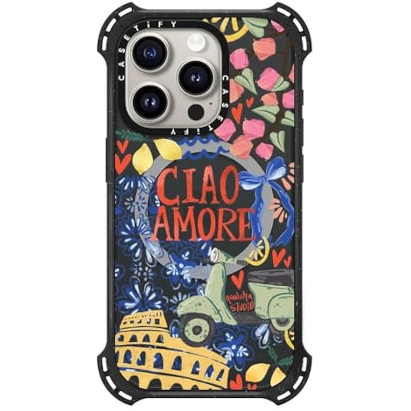 Casetify Bounce iPhone 15 Pro Case 【6X Military Grade Drop Tested / 21.3ft Drop Protection/Compatible with Magsafe】 - Ciao Amore - Triple Black - Image 1