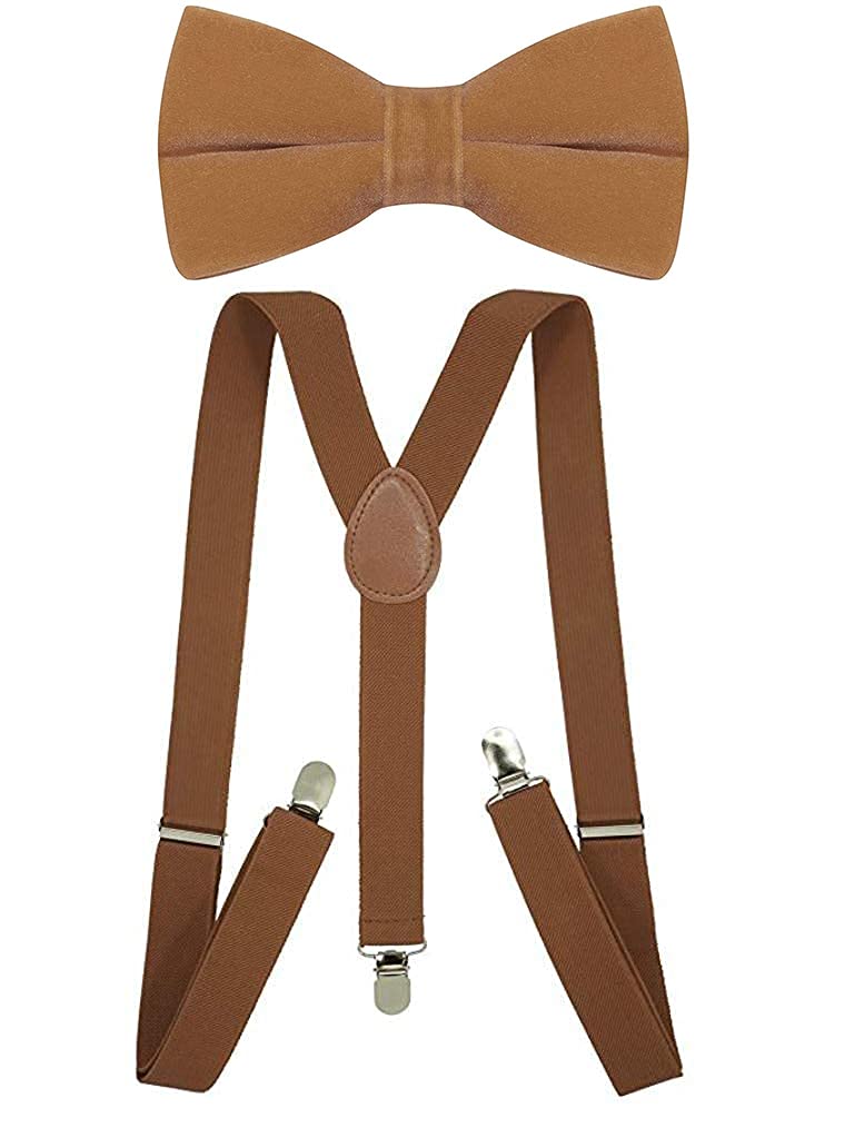 CLOTHERA Light brown Suspender and Velvet Bow Tie Set for Men - Image 1