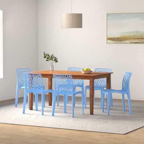 Binani Web Dining/Cafeteria/Designer Armless Heavy Duty Plastic Chair for Home,Office and Garden (Set of 2, Soft Blue) - Image 2