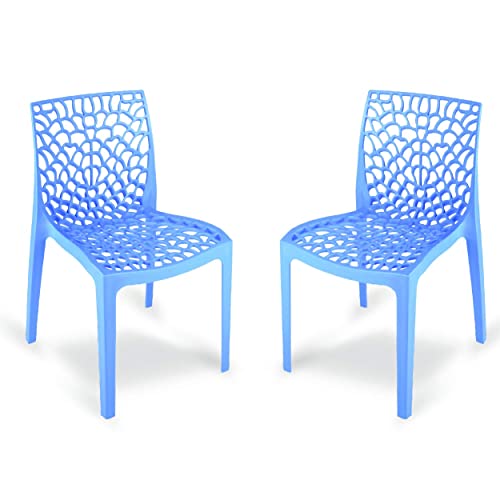 Binani Web Dining/Cafeteria/Designer Armless Heavy Duty Plastic Chair for Home,Office and Garden (Set of 2, Soft Blue) - Image 1