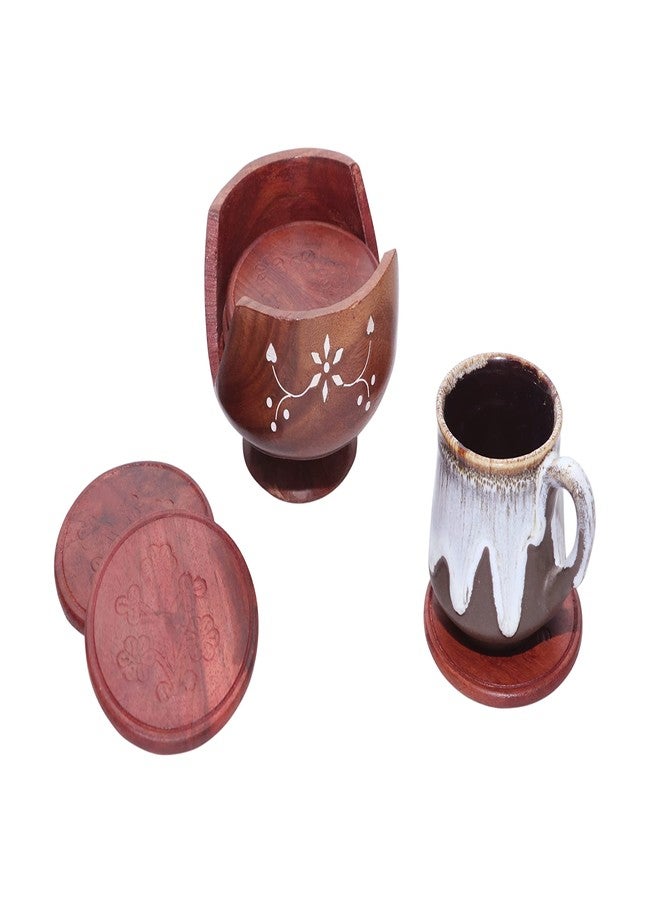 DWH Deluxe Wood HANDICRAFTS Wooden Handmade Tea Coaster Plates // Design Lotus Wood 1 Peice with 6 Plates - Image 2