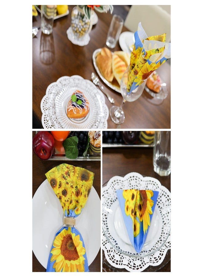 Iconikal 75-Count Disposable Paper Party Napkins Sunflower Fields 6.5x6.5-Inch 2-Ply 2-Sided Design Birthday Dinner Event Decor Bulk Pack - Image 5