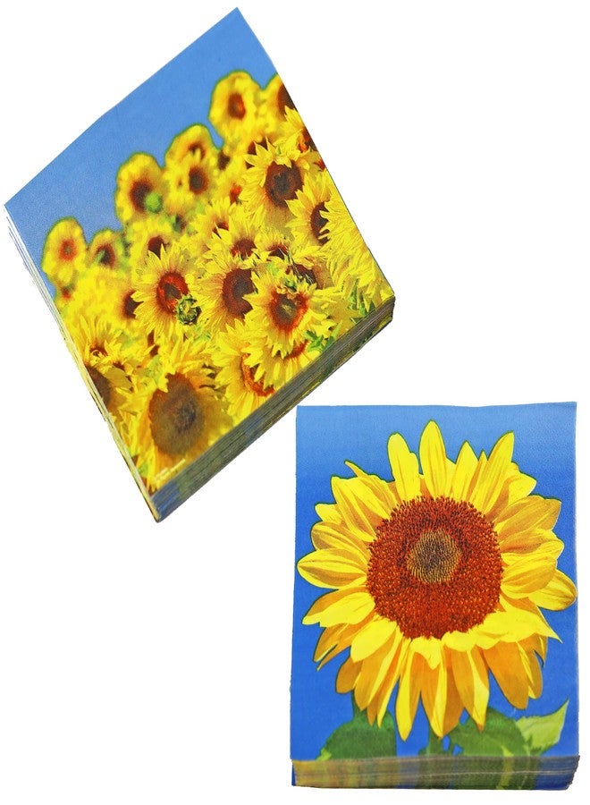 Iconikal 75-Count Disposable Paper Party Napkins Sunflower Fields 6.5x6.5-Inch 2-Ply 2-Sided Design Birthday Dinner Event Decor Bulk Pack - Image 1
