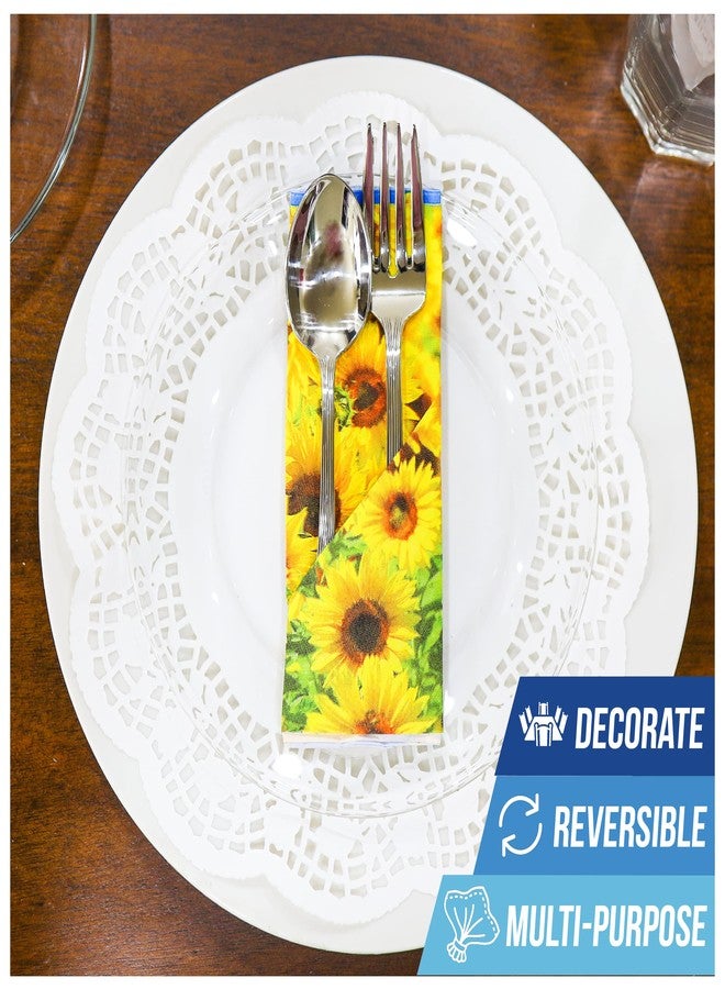 Iconikal 75-Count Disposable Paper Party Napkins Sunflower Fields 6.5x6.5-Inch 2-Ply 2-Sided Design Birthday Dinner Event Decor Bulk Pack - Image 3