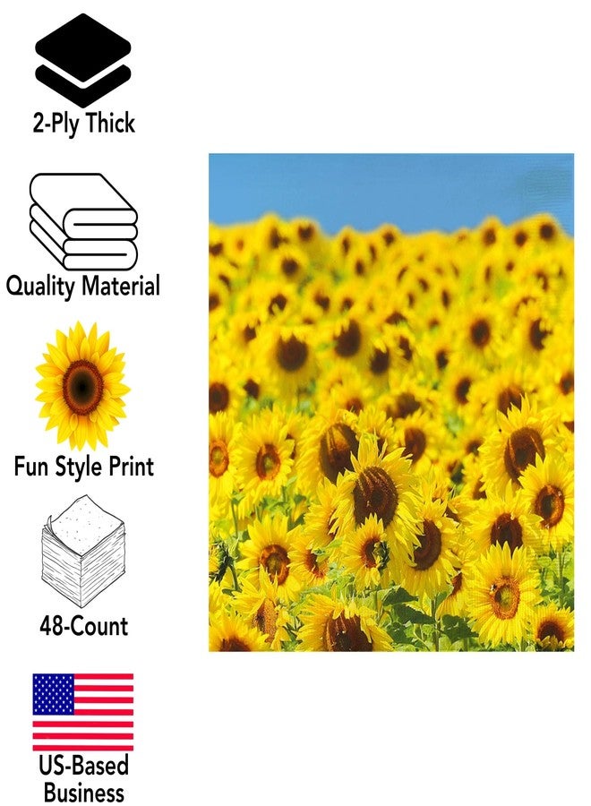 Iconikal 75-Count Disposable Paper Party Napkins Sunflower Fields 6.5x6.5-Inch 2-Ply 2-Sided Design Birthday Dinner Event Decor Bulk Pack - Image 2