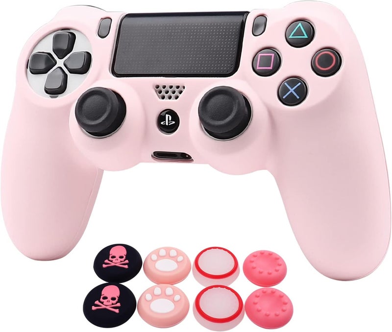 RALAN Pink Controller Skins for PS4, Silicone Controller Cover Skin Protector Compatible with PS4 Slim/PS4 Pro Controller (Pink Pro Thumb Grip x 6,Skull Cap Grip x 2)(Camouflage +White - Image 1