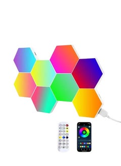 ألواح إضاءة LED سداسية ذكية RGB - إضاءة جدارية قابلة للتخصيص تعمل بالتطبيق وجهاز التحكم عن بُعد، مزودة بمزامنة موسيقية لتزيين غرف الألعاب وغرف النوم والبث المباشر - مجموعة من 6 ألواح