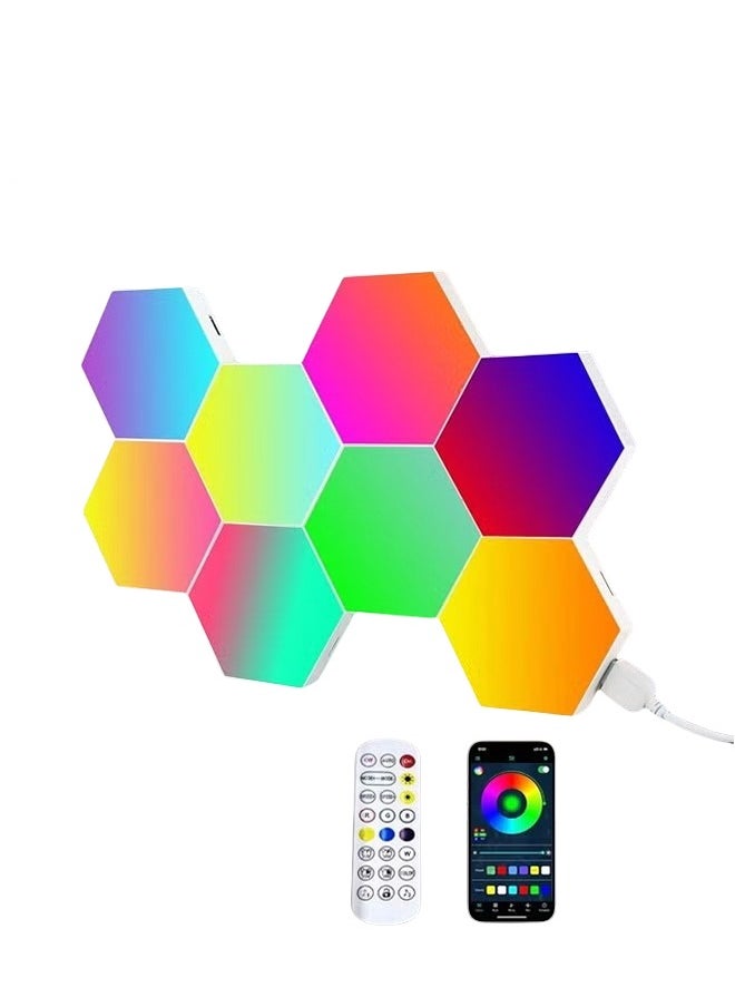 داريو - ألواح إضاءة LED سداسية ذكية RGB - إضاءة جدارية قابلة للتخصيص تعمل بالتطبيق وجهاز التحكم عن بُعد، مزودة بمزامنة موسيقية لتزيين غرف الألعاب وغرف النوم والبث المباشر - مجموعة من 6 ألواح - Image 1