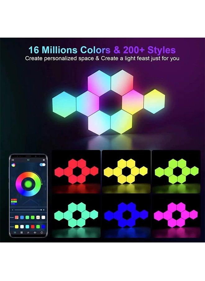 داريو - ألواح إضاءة LED سداسية ذكية RGB - إضاءة جدارية قابلة للتخصيص تعمل بالتطبيق وجهاز التحكم عن بُعد، مزودة بمزامنة موسيقية لتزيين غرف الألعاب وغرف النوم والبث المباشر - مجموعة من 6 ألواح - Image 1