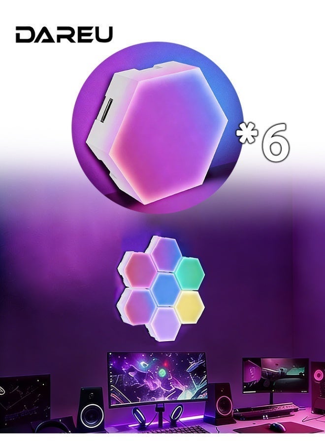 داريو ألواح إضاءة LED سداسية ذكية RGB - إضاءة جدارية قابلة للتخصيص تعمل بالتطبيق وجهاز التحكم عن بُعد، مزودة بمزامنة موسيقية لتزيين غرف الألعاب وغرف النوم والبث المباشر - مجموعة من 6 ألواح - Image 1