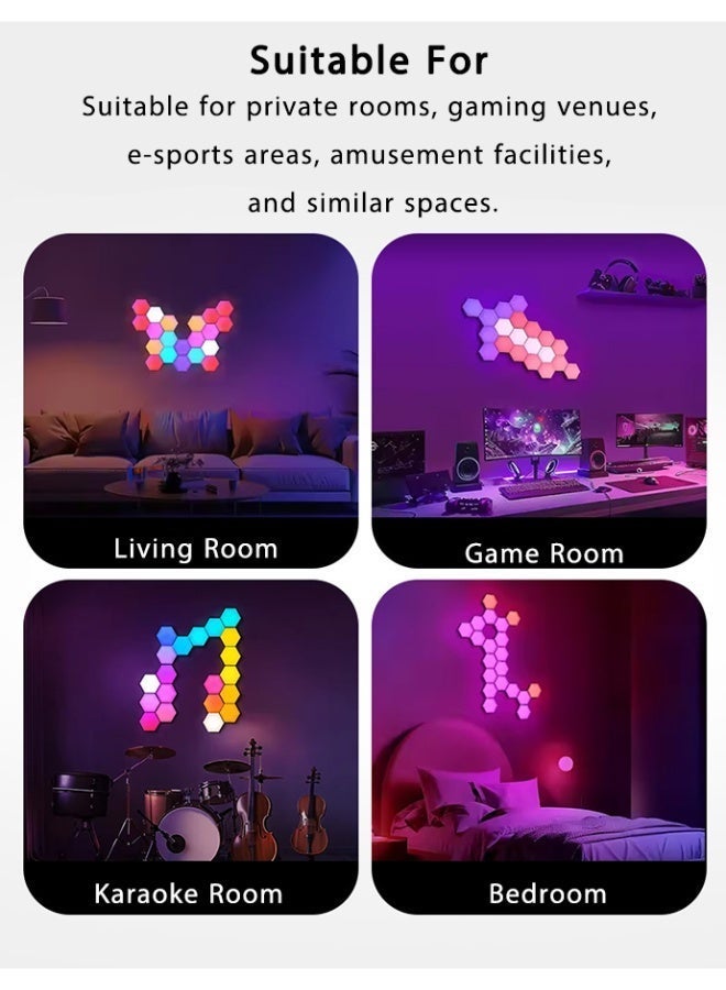 داريو ألواح إضاءة LED سداسية ذكية RGB - إضاءة جدارية قابلة للتخصيص تعمل بالتطبيق وجهاز التحكم عن بُعد، مزودة بمزامنة موسيقية لتزيين غرف الألعاب وغرف النوم والبث المباشر - مجموعة من 6 ألواح - Image 2
