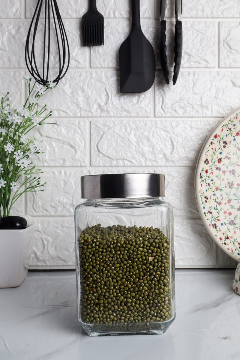 Femora Transperent Glass Jars for Kitchen| Kitchen Storage Jars| Glass Jars| 1 Year Warranty| Airtight| Jars for Snacks, Fry Food, Masala, Spice, Pickles, Cookies| 1550ml| Set of 1 - Image 1